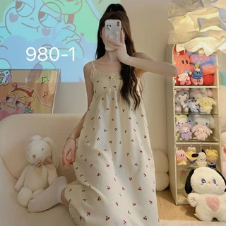 ใหม่/980#-เดรสกระโปรงผู้หญิง ชุดนอนกระโปรงผู้หญิง ลายน่ารัก หน้าร้อนใส่ได้