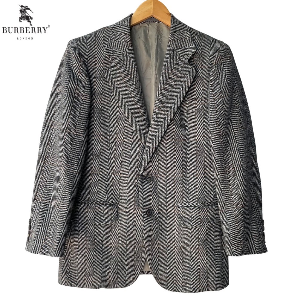 เสื้อสูทเบรเซอร์ Vintage Burberry Wool&Cashmere Blazer Tweed Hacking Jacket สีเทา