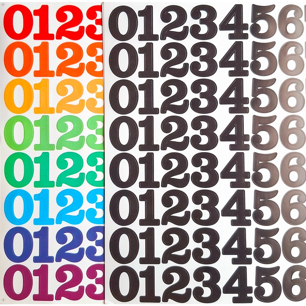 สติ๊กเกอร์ ตัวเลข แผ่นเรียบ สติ๊กเกอร์ไดคัท วัสดุ PVC กันน้ำ alphabet sticker