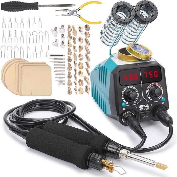 YIHUA 939D-VII ชุดเครื่องมือเขียนลายด้วยความร้อน Pyrography 2-in-1 หัวเขียน 73 หน้าจอแสดงอุณหภูมิ