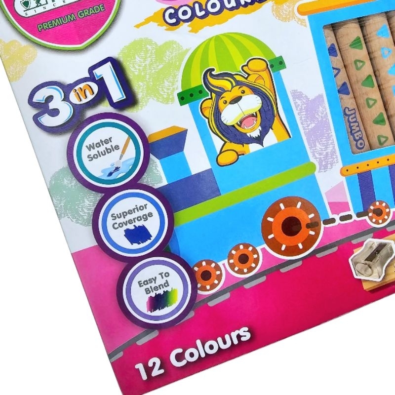 Master Art ดินสอสีไม้จัมโบ้ แท่งยาว 12 สี 3in1 ด้ามจับเป็นไม้ทรงสามเหลี่ยม ใช้เทคนิคระบายสีน้ำได้ ฟรี!!กบเหลาในกล่อง - รูปที่ 3