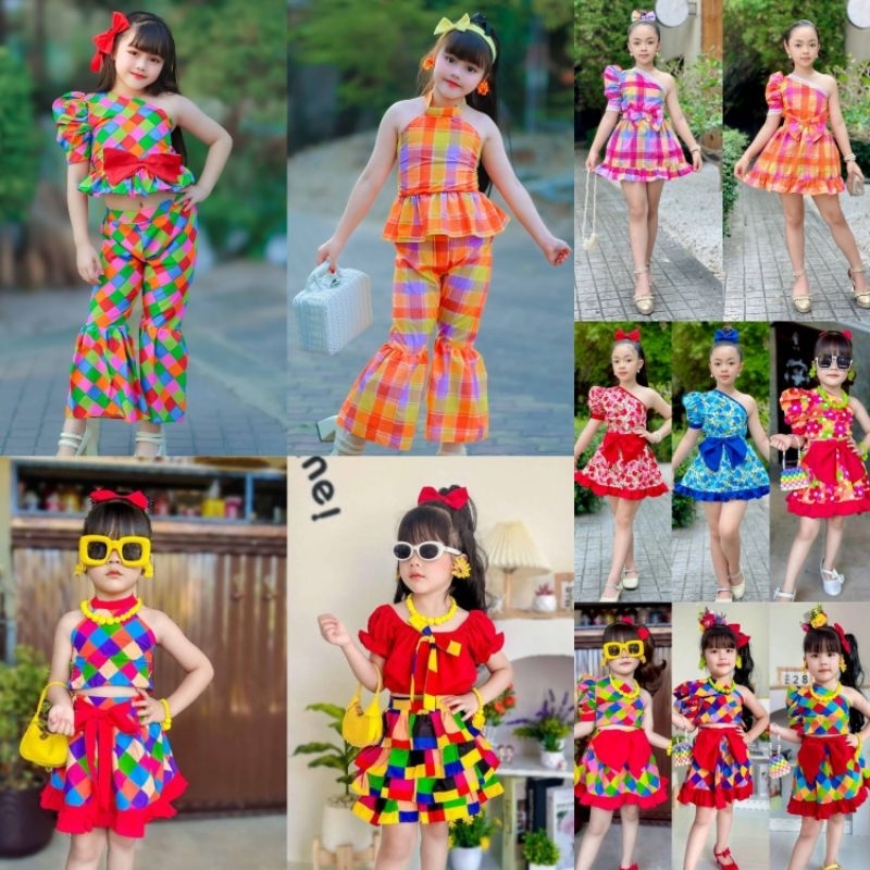กดสั่งเฉพาะโพสนี้เท่านั้น แฟชั่นเด็กชุดเจ้ยชุดแหยมชุดลายตาราง✅พร้อมส่ง(IN)