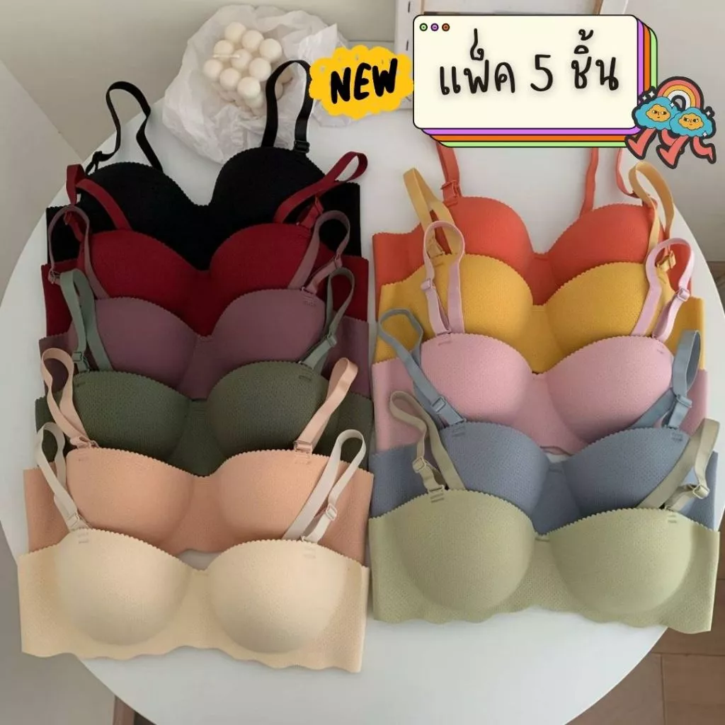 แพ็ค 5 ชิ้น [ส่งจากไทย] 𝑩𝒓𝒂𝑩𝒓𝒂𝑩𝒓𝒂 #bra-123 ชุดชั้นใน บรา ไร้โครง ไร้ขอบ ฟองหนา ระบายอากาศได้ดี