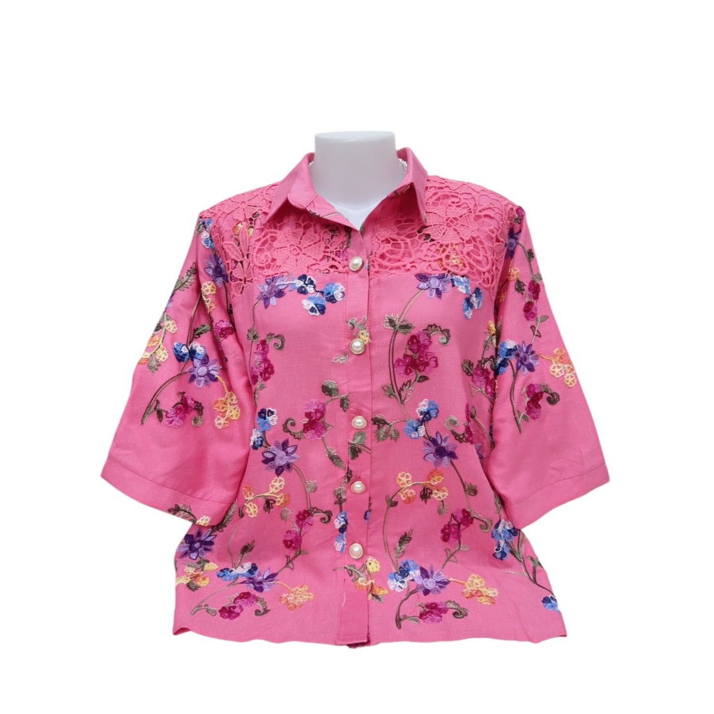 คอปกกระดุมหน้าผ้าลินินผสมผ้าฝ้าย รอบอก 42-46-52 เป็นงานฟรีไซส์ ใส่ได้ตั้งแต่ 38-40-42-44-48-50