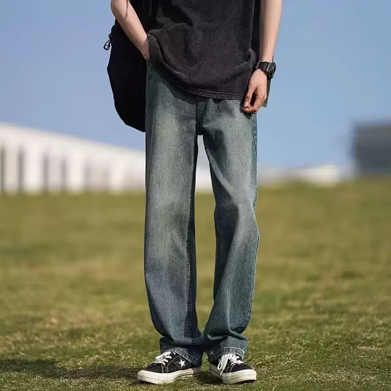 MNO.9 Jeans 071 กางเกงยีนส์ขายาว ทรงกระบอก กางเกงยีนส์ชาย ขายาว วินเทจ ชาย Clothing Man ผู้ชาย เทาและวินเทจ