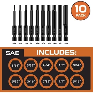 ชุดดอกสว่านประแจ SAE METRIC หัวหกเหลี่ยม เส้นผ่าศูนย์กลาง 1/4 นิ้ว ชุดไขควงแม่เหล็ก เมตริก 10 ชิ้น