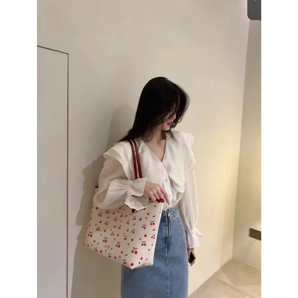 กระเป๋าโท้ทขนาดใหญ่กระเป๋าสะพายไหล่กระเป๋าผู้หญิงกระเป๋าโท้ทเชอร์รี่ฤดูร้อนอินพร็อพกระเป๋าช้อปปิ้ง - รูปที่ 2
