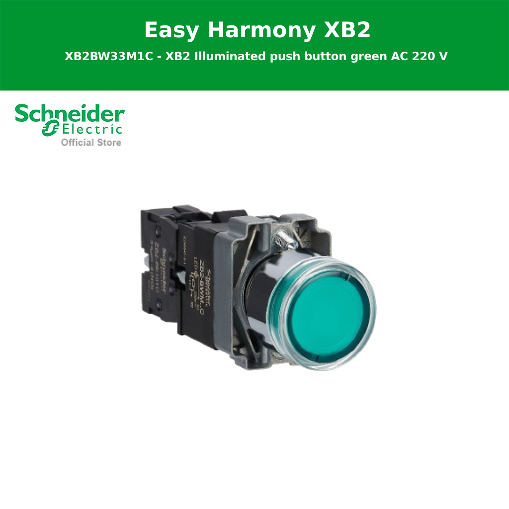 Schneider Electric Easy Harmony XB2 Illuminated push button green AC 220 V - XB2BW33M1C
