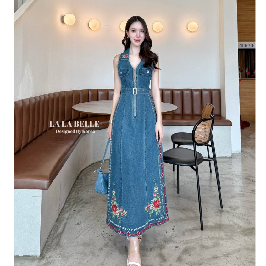 LA LA BELLE Dressสียีนส์สวยฉ่ำมงเดรสยีนส์ฟอกทรงยาวน่ารัก(*สอบถามสต๊อกก่อนกดสั่งน๊า)
