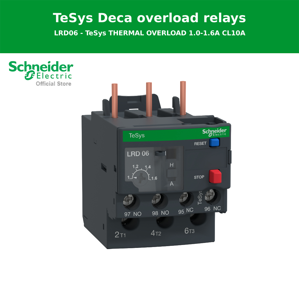 Schneider Electric Thermal overload relay, รุ่น Tesys Deca, 690VAC, 1 to 1.6A, 1NO+1NC, class 10A, s