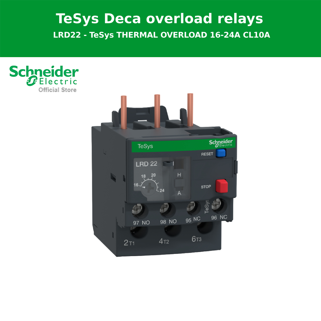 Schneider Electric Thermal overload relay,รุ่น Tesys Deca,16-24A,1NO+1NC,class 10A,screw clamp (LRD2