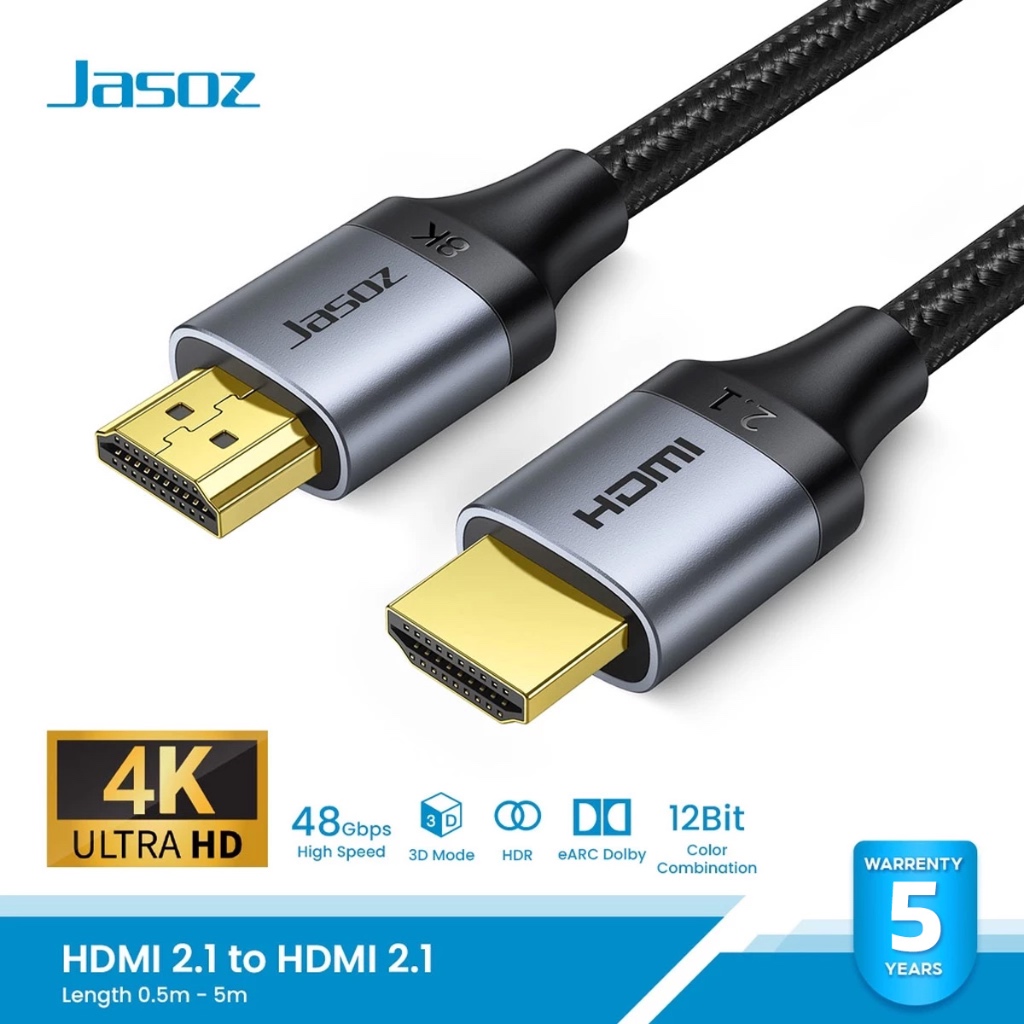 ⚡COD⚡Jasoz สาย HDMI to HDMI 2.1 รองรับ 8K Ultra HD 60Hz ความยาว 0.5-5 เมตร