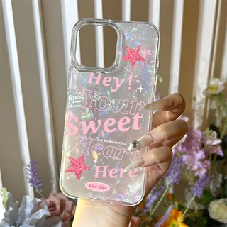 เคสไอโฟน TPU ดาว สำหรับ เคส IPhone 13 14 11 16 12 15 14 Pro Max 8 7 Plus XR XS X Max SE อักษรสีชมพู ซองโทรศัพท์