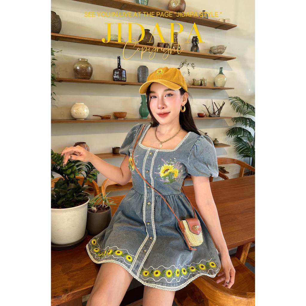 เซ็ต2ชิ้น เดรสยีนส์ทานตะวัน+กางเกง ป้ายTwins shop ป้ายห้อย พร้อมส่ง (Size M)