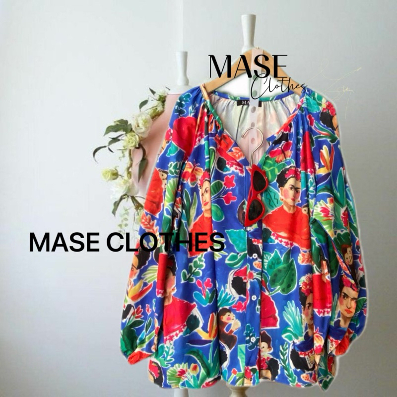 เสื้อเชิ๊ตฮาวาย พร้อมส่ง  💕แขนยาว ผ้าพิมพ์ลาย oversize กระดุมแรงเม็ด ปลายแขนพอง ดึงยาง งานสวยงาม อก 54” ยาว 28”