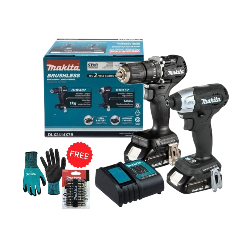 MAKITA ชุดสว่านไขควงกระแทกไร้สาย 18V รุ่น DLX2414X7B