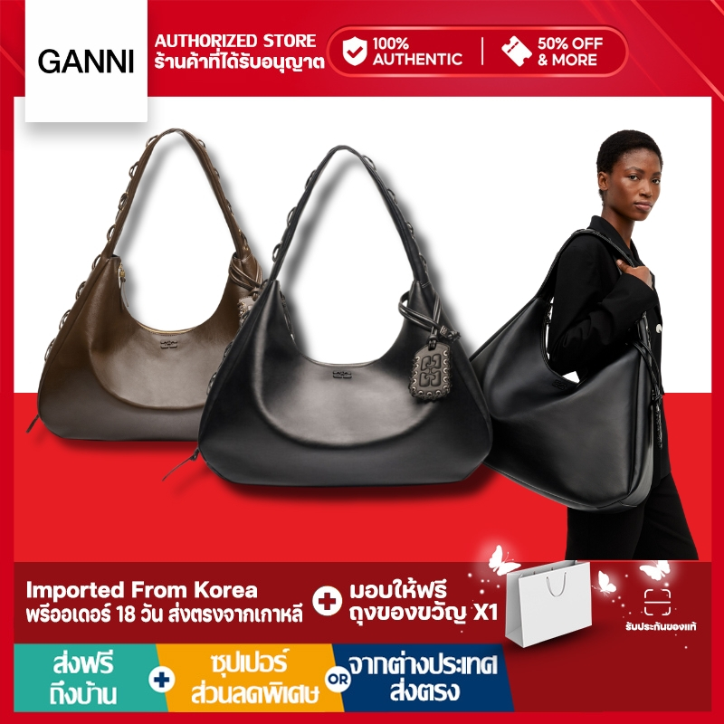 Ganni Black XXL Hobo Bag กระเป๋าถือ กระเป๋าสะพายข้าง（ของแท้ 100 %）