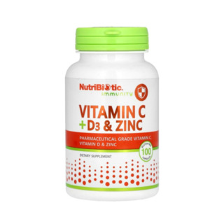 NutriBiotic Immunity Vitamin C + D3 & Zinc ขนาด 100 แคปซูล