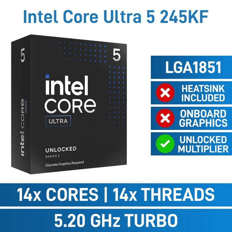 CPU (ซีพียู) INTEL CORE ULTRA 5 245KF - 14C 14T 3.6-5.2GHz (INTEL SOCKET 1851)