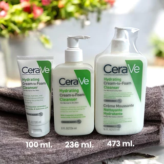 CERAVE Hydrating Cream To Foam คลีนเซอร์ ทำความสะอาดและล้างเครื่องสำอางในขั้นตอนเดียว 236 มล/ 100 มล