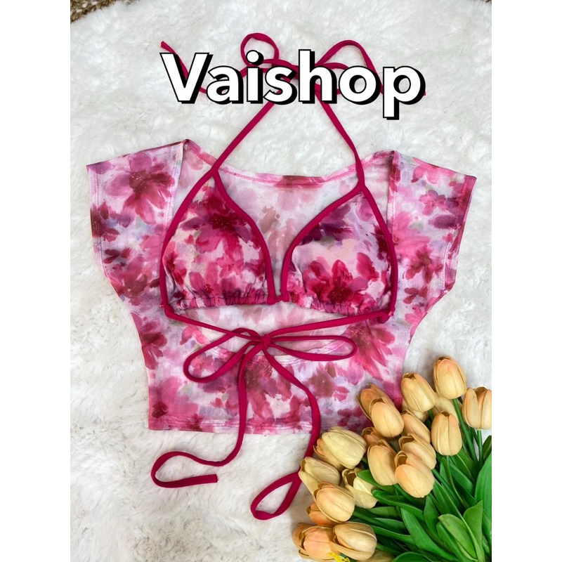 งาน 2 ชิ้น เสื้อครอปผ้าซีทรู+ สายเดี่ยวคล้องคอ ต้อนรับสงกรานต์ เซ็กซี่มากแม่ LB 21