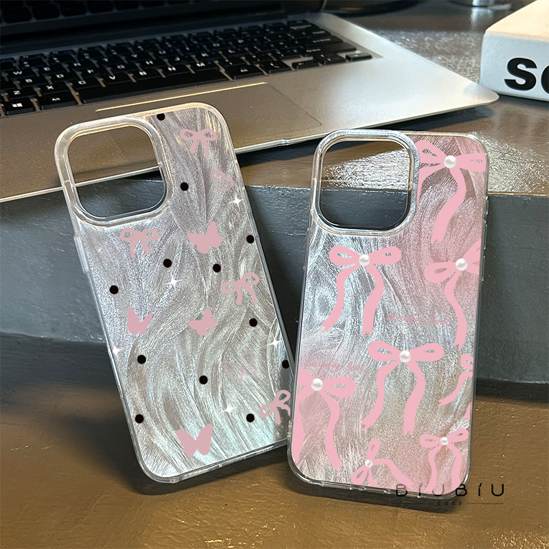 โบว์ผีเสื้อในฝัน การ์ตูนดูเดิลสีชมพู เคสไอโฟนIPhone 11 16 15 13 12 14 Pro Max 15 7 8 14 Plus 7Plus X XR XS MAX เคสไอโฟน