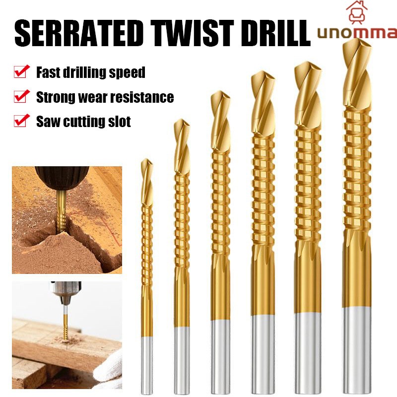 ดอกเจาะรู ก้านกลม เจาะ 6 ชิ้น งานไม้ เจาะ ก้านตรง ฟันเลื่อยบิด เจาะ unomma