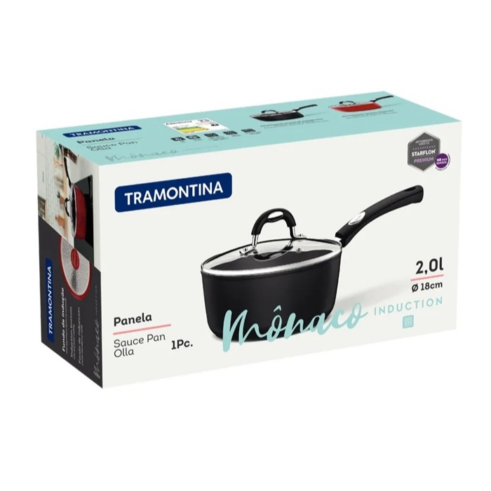 TRAMONTINA กระทะอลูมิเนียม รุ่น Monaco Induction Black Aluminum frying pan with Starflon Non-stick C
