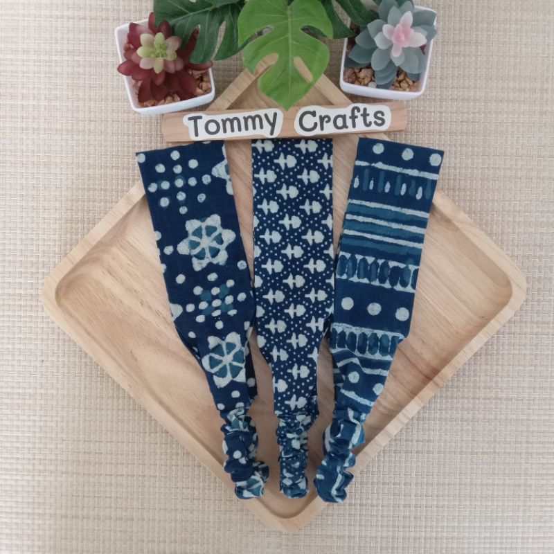 Tommy Crafts ผ้าคาดผมแบบเรียบผ้าฝ้ายอินเดีย Indigo ลายใหม่สวยๆ Indian hand block printed cotton Head