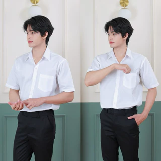 เสื้อนักศึกษาแขนสั้นชาย[คอปก/คอจีน]รอบอก”36-56”(ผ้าคอมทวิว/ผ้าไมโคร)สีขาวนวล/สีขาวสว่าง