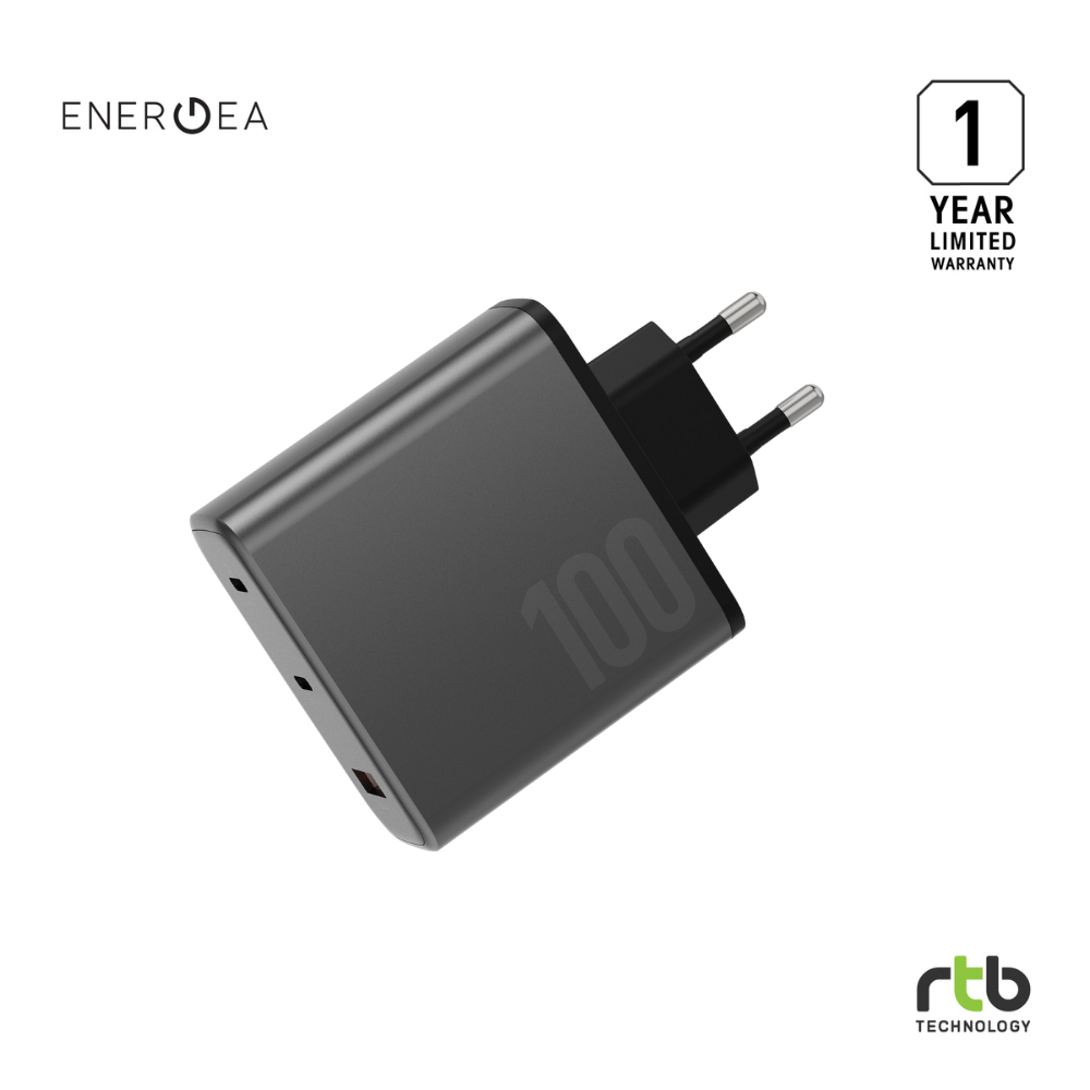 Energea หัวชาร์จ PD100W USB C 2 ช่อง USB A 1 ช่อง Wall Charger 2C1A รุ่น Ampcharge GaN100