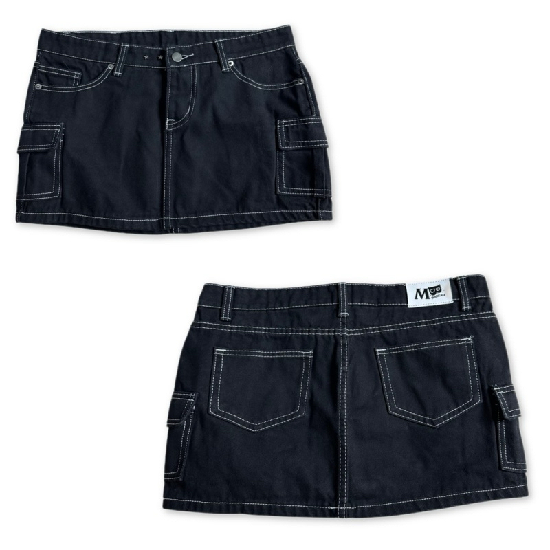 Mabeau - Cargo jean mini skirt กระโปรงคาโก้เอวต่ำ - รูปที่ 2