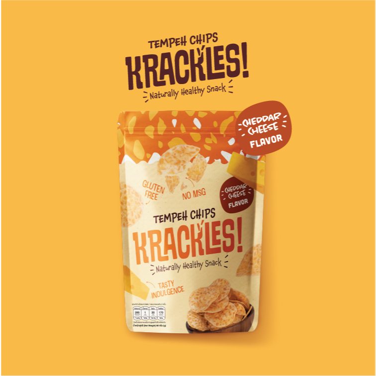 แคร็กเคิลส์ เทมเป้แผ่นกรอบ รสเชดดาร์ชีส 50 กรัม (Krackles! Tempeh Chips Cheddar Cheese Flavor 50g)