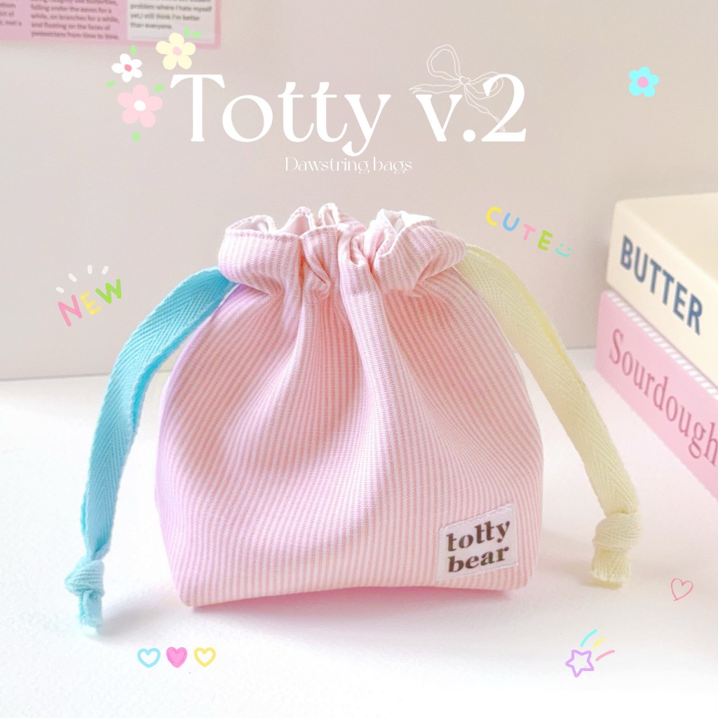 Totty bags กระเป๋าหูรูด สี Pastel น่ารัก มีซับใน ใส่เครื่องสำอาง กระเป๋าจัดระเบียบ 6*5 นิ้ว พส.จีน น่ารัก