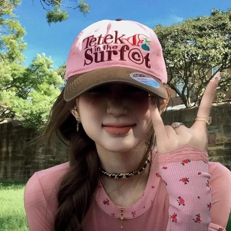 หมวกเบสบอล ปักอักษร Tetek Surfct สีสันสดใส งานใหม่2025 ชมพูหวานเจี๊ยบ