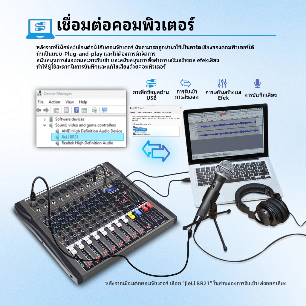อนาล็อกมิกเซอร์ MIXER 12 เสียบไมค์ได้ 8 ช่อง เอฟเฟคในตัว 1 AUX มอนิเตอร์ AT Prosound for stage