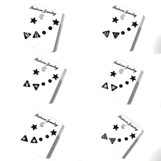 WFH stud earrings ต่างหูสแตนเลส 1 set 3 คู่ | ดำ มี YY