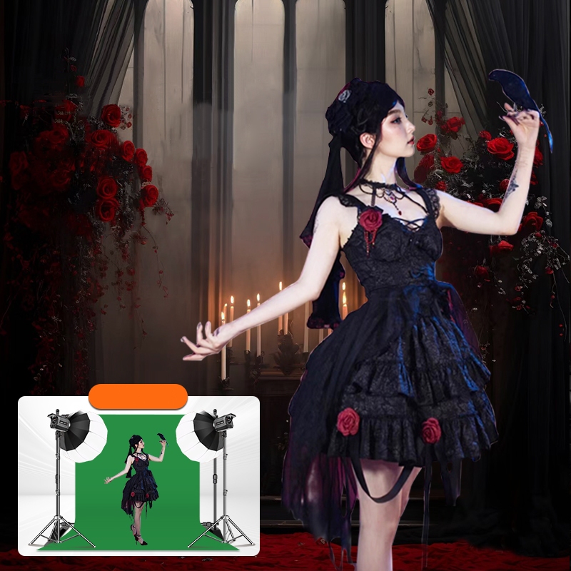 【ร้านแฟลกชิพ】GRTS ฉากเขียว green screen ฉากถ่ายรูป กรีนสกรีน ฉากถ่ายรูป ผ้าเขียว Roll up ไฟสตูดิโอ camera stand