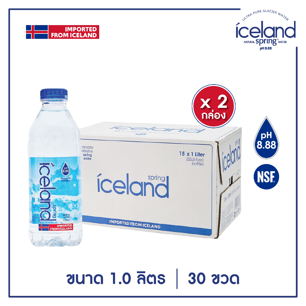 Iceland Spring ขนาด 1,000 ml. (2 ลัง l 30 ขวด) น้ำแร่ด่างธรรมชาติ pH 8.88