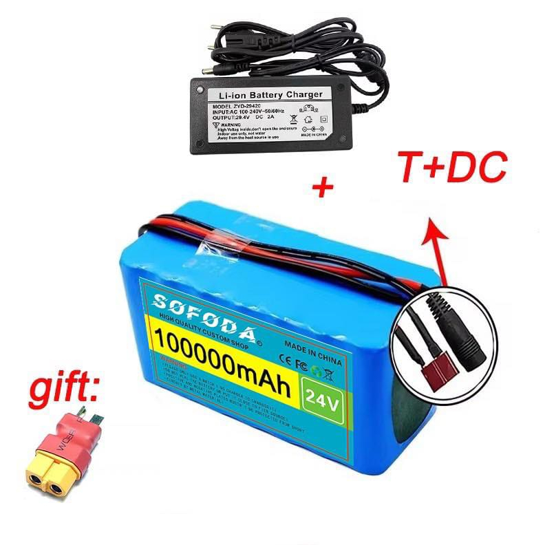 แบตเตอรี่ลิเธียม 24V 30AH/48AH/100AH แบตเตอรี่ 1000W  E-bike 29.4V BMS + charger แบตเตอรี่แท้  แบตเต
