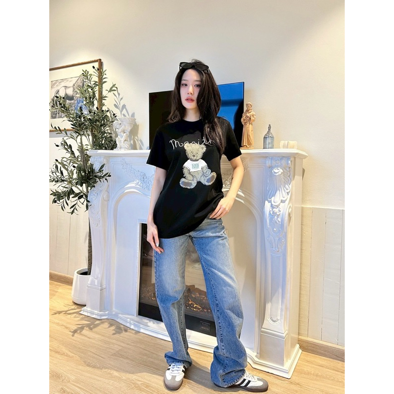 Mar Bear T-Shirt 🧸🩵(330฿)เสื้อยืดแบรนด์ดังเกาหลี รุ่นใหม่ ดีเทลสกรีนลายโลโก้น้องหมีด้านหน้า ชนช็อปเกาหลีเลยค้า valen - รูปที่ 4