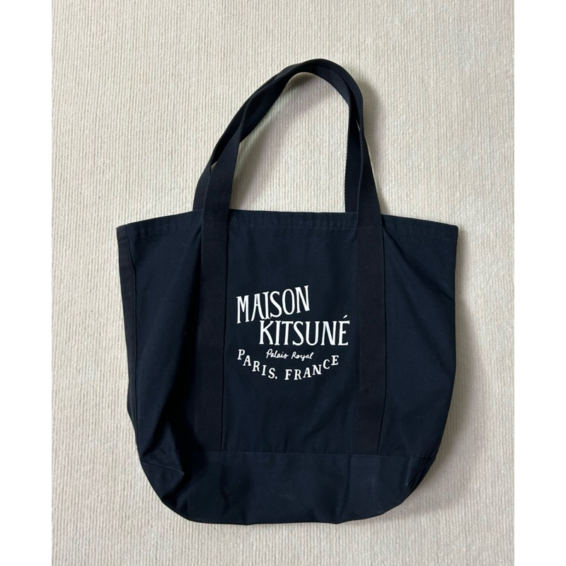 maison kitsune black cotton tote bag