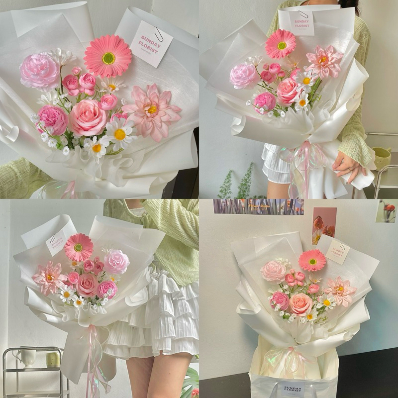 ช่อดอกไม้โทนชมพู (pink ) **ฟรีถุงกระดาษ**