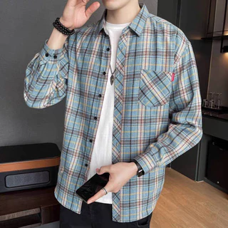 เสื้อเชิ้ตแขนสั้นลําลอง ทรงหลวม ลายสก๊อต แฟชั่นฤดูร้อน สไตล์ฮ่องกง สําหรับผู้ชาย