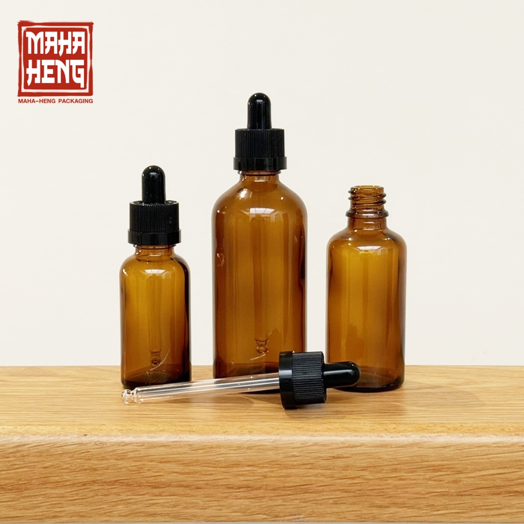 ขวดดรอปเปอร์ ขวดเซรั่มหัวดรอป ขวดแก้วสีชา 30/50/100 ml พร้อมจัดส่ง มหาเฮงบรรจุภัณฑ์