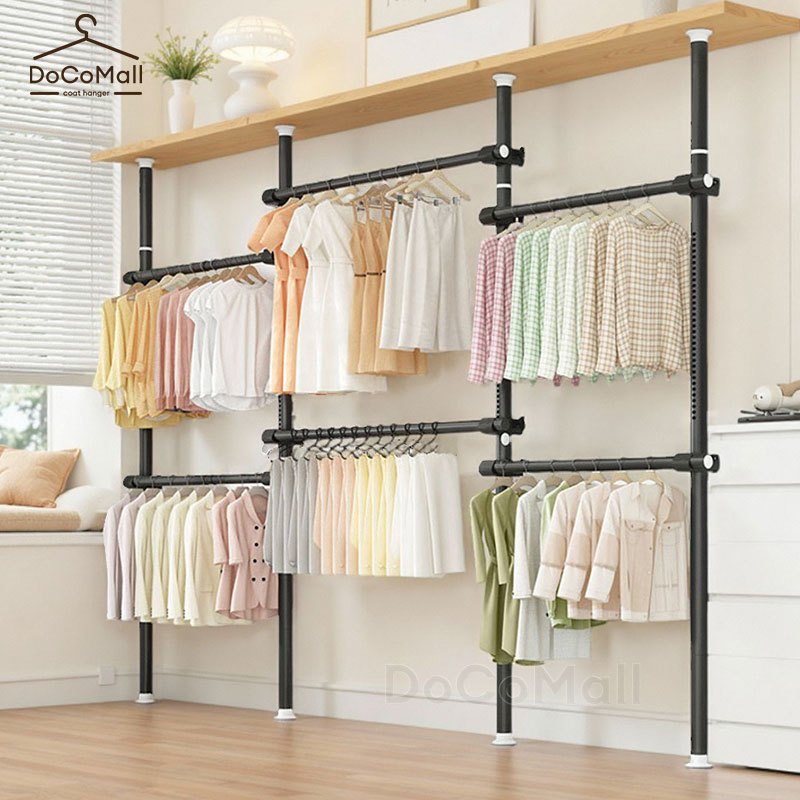 DoCoMallราวตากผ้า DIY คอนโด พับเก็บได้  แขวนเสื้อ แบบตั้ง  ตากผ้าในร่ม  ไม่ต้องเจาะเพดาน วัสดุอย่างดี