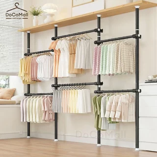 DoCoMallราวตากผ้า DIY คอนโด พับเก็บได้ แขวนเสื้อ แบบตั้ง ตากผ้าในร่ม ไม่ต้องเจาะเพดาน วัสดุอย่างดี