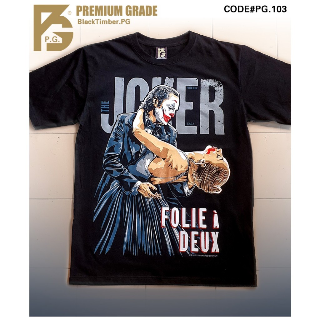 Black Timber. PG 103 Joker Folie A Deux เสื้อยืด สีดำ ผ้าคอตตอน 100% Size S M L XL XXL ผ้าหนานุ่ม สก