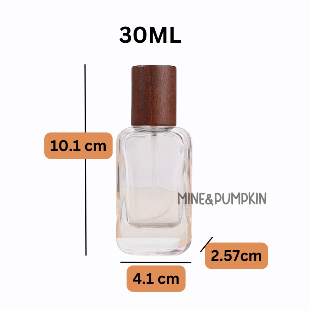 【M&P】ขวดแก้วใส ทรงเหลี่ยมมน ฝาไม้ ขนาด 30 / 50 ml