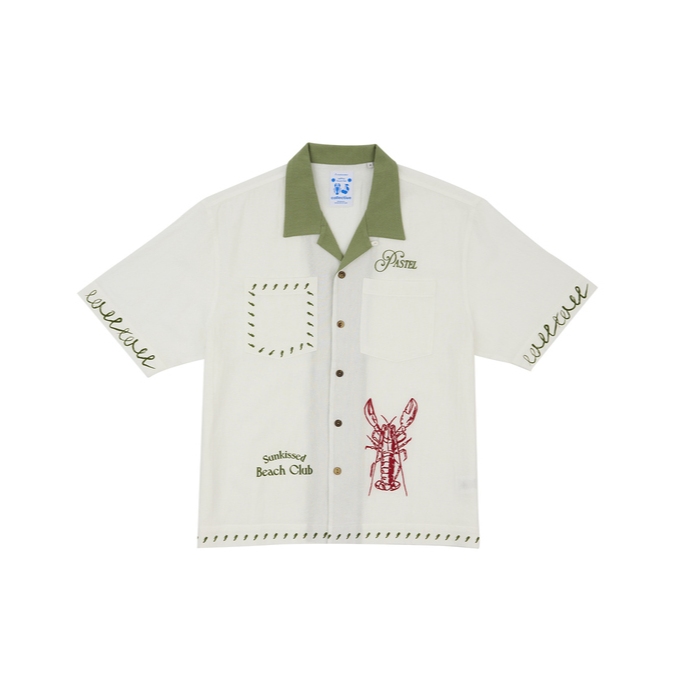 PASTEL CREATIVE WEAR |  SUNKISSED BEACH CLUB LOBSTER CABANA SHIRT - WHITE/GREEN  |  เสื้อเชิ้ต